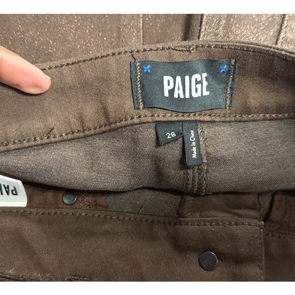 PAIGE Claudine Bronze Shimmer Luxe Coating Ankle Flare Jeans Size 26 - Picture 5 of 16